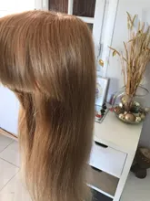 IJOY-pelucas de cabello humano brasileño liso para mujeres negras, pelo Remy marrón con flequillo, hecha completamente a máquina