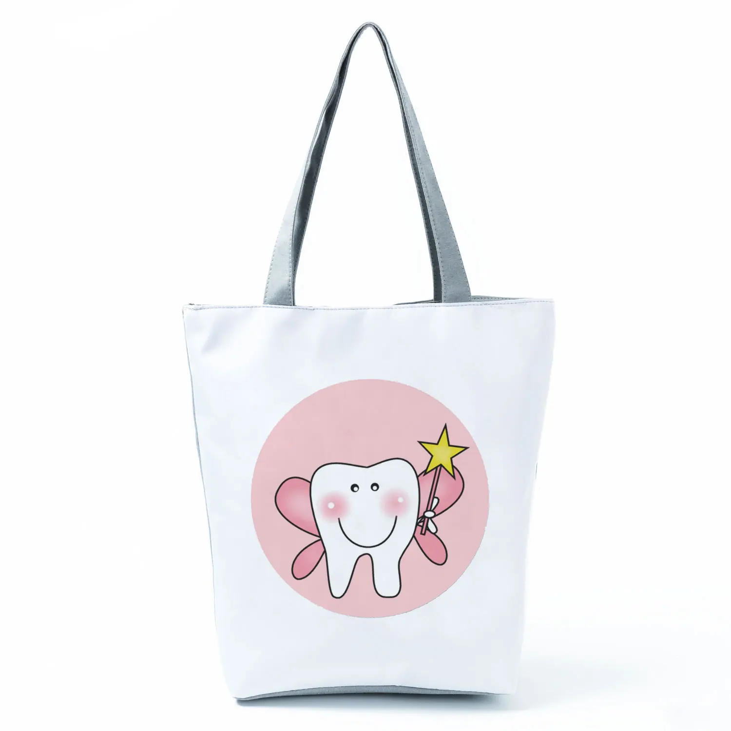 Customized Cartoon Dentist Nurse Print Tote Fashion Women Designer Handbags Eco Reusable Shopping Bag For Groceries Shoulder Bag 