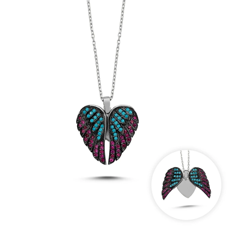 

Silver 925 Sterling Zircon Cubic Zirconia Moving Wing & Heart Necklace