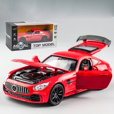KIDAMI 1:32 Ben AMG GT Diecast Car Model High Simulation Pull Back Sound and Light Model Toy Car For Children's Birthday Gifts - Цвет: Red-With box