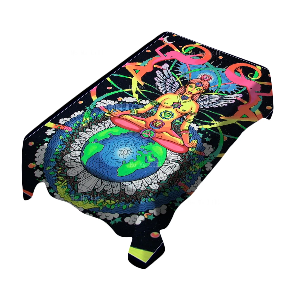 

Psychedelic Acidic Art Anahata Chakra Goddess Spirit Reiki Goa Trippy Stain Resistant Tablecloth By Ho Me Lili Tabletop Decor