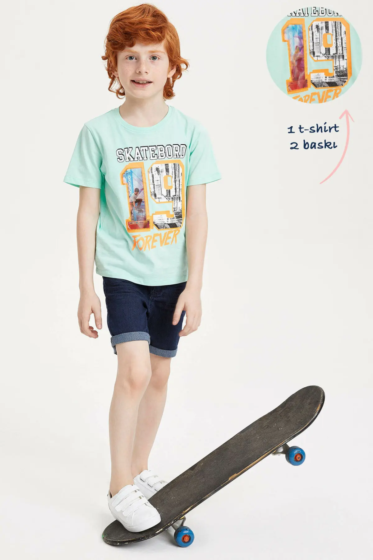 Дефакто, футболка с короткими рукавами для мальчиков детские топы с буквенным принтом, модная летняя хлопковая Удобная Повседневная Спортивная футболка зеленого цвета для мальчиков, K9336A619SM