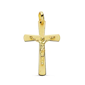

Cross pendant crucifix 18k gold flat manufacture laser edge Christ unisex
