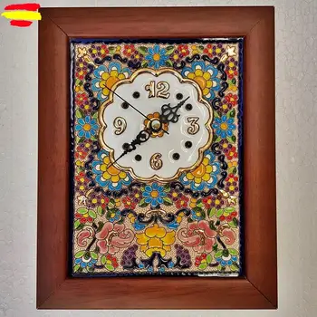 

Clock Wall rectangular - wooden framework 25x20cm./10x8in. - Glazed up handmade - 24k gold - home and decoration -