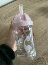 Botella de paja de agua potable con dibujos de animales para niños, Bola de gravedad, taza de bebé con correa para el hombro