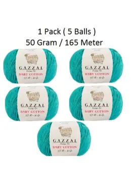 

Thread 1 Pack (5 Balls) Gazzal Baby Cotton Yarn (1 Ball: 50 Gr 165 Mt) Colour 3426 (Amigurumi Knitting Yarn Turquoise Colour)