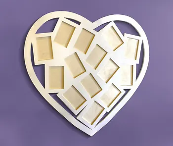 

Photo frame collage of wood in the form of a heart on 14 photos