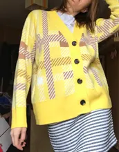 Sweaters Cardigans Checkered Plaid Colorfaith Korean Fashionable Women's Knitwears Buttons