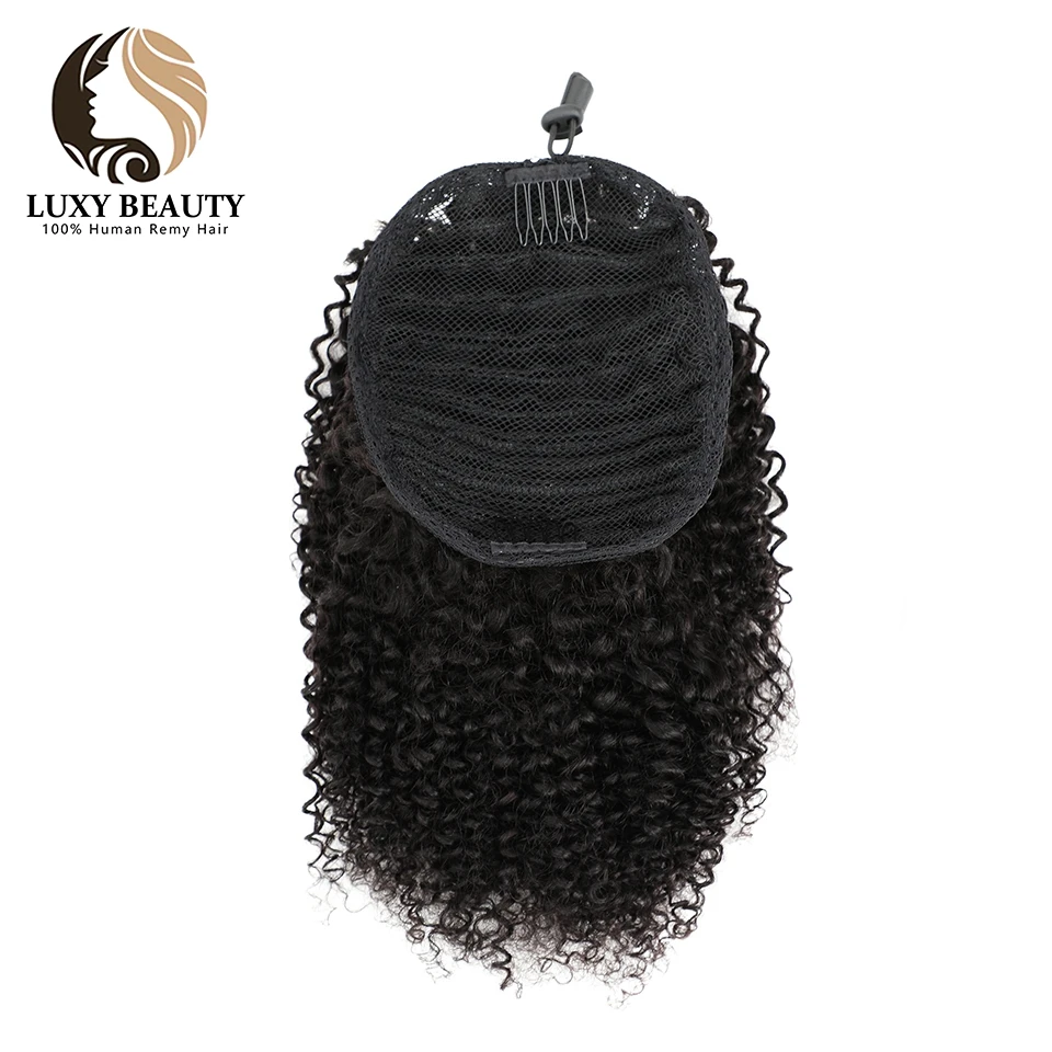 Luxy Beauty Ponytail Afro Kinky Curly Human Hair Extension Adjustable Ponytail clip Natural Black Hair Clip-ins 8"-18" For Women