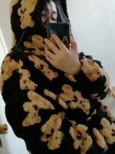 V-hanver-Sudadera con capucha para mujer, suéter con patrón de oso, de felpa cálida, Estilo Vintage coreano, holgado, para invierno, 2020