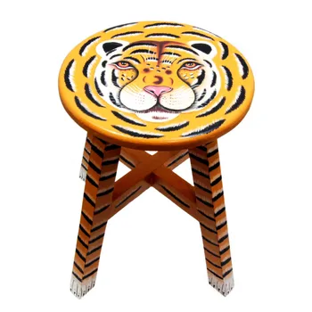 

Stool exclusive hand work with Tiger D-30 cm h-40cm wood painting