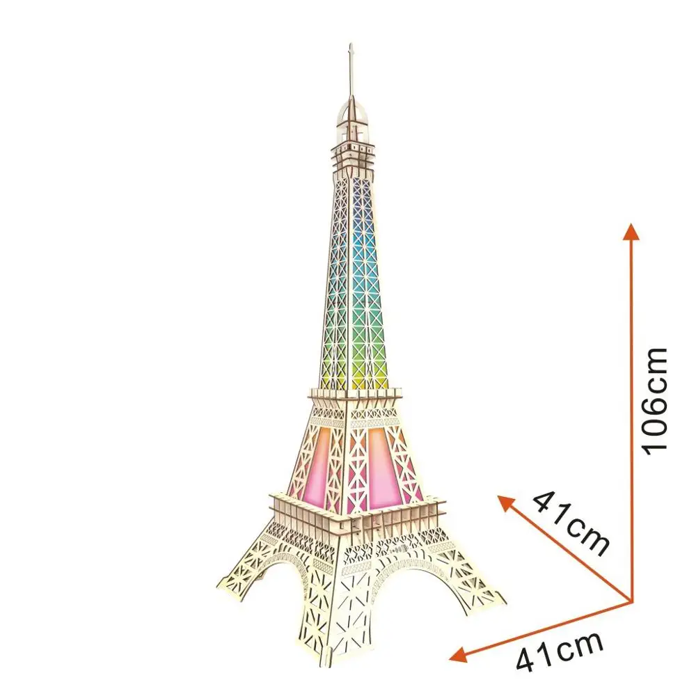 

DIY three-dimensional jigsaw puzzle boy DIY handmade toys wooden jigsaw colorful lights of Paris Tower (Group B) 3d model