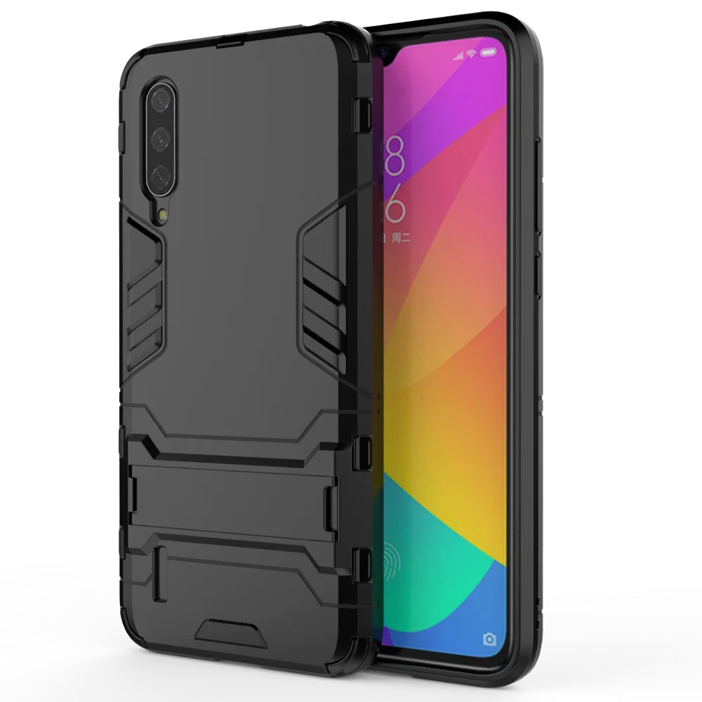 Чехол-подставка для Xiaomi mi 9 Lite/mi A3 Lite/CC9 Con soporte-чехол Гибридный противоударный Прочный - Цвет: Black