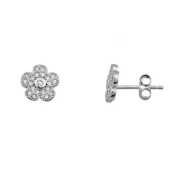 

925 Sterling silver earrings m. Rhodium flower zircons [AA3680]
