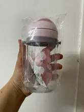 Botella de paja de agua potable con dibujos de animales para niños, Bola de gravedad, taza de bebé con correa para el hombro