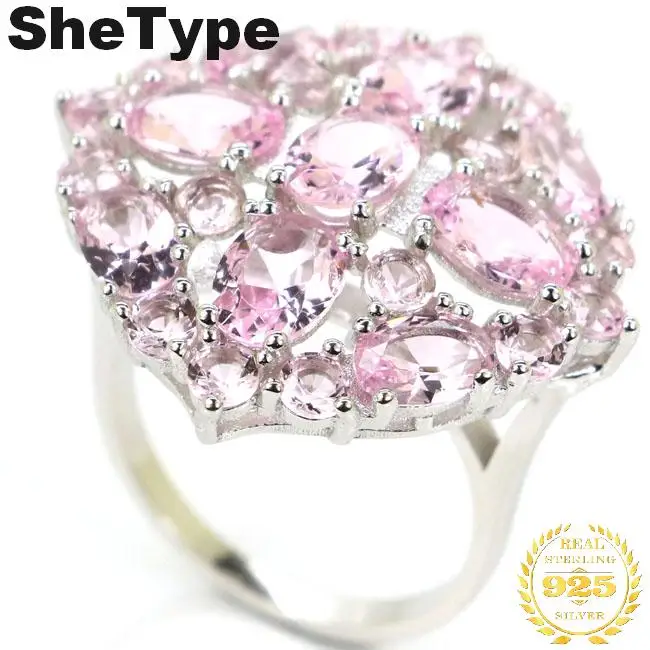 27x27 мм SheType Pretty 6,0 г создан розовый кунцит подарок для девочек Настоящее 925 Твердое Серебро Кольца