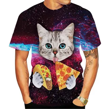 

2020 New Galaxy Space 3D T Shirt casual Lovely Kitten Cat Eat Taco Pizza Funny Tops Tee tshirts Short Sleeve Summer clothing