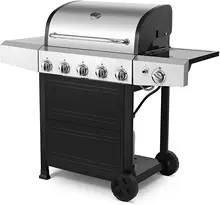5+1-Burner Propane Gas Grill, Stainless Steel Propane Grill with Side Burner, 63000-BTU, Cart Style, for Camping, BBQ, Outdoor