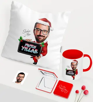

Personalized Christmas Themed Bay Caricature Of Red Mug Mirror Pillow set-1