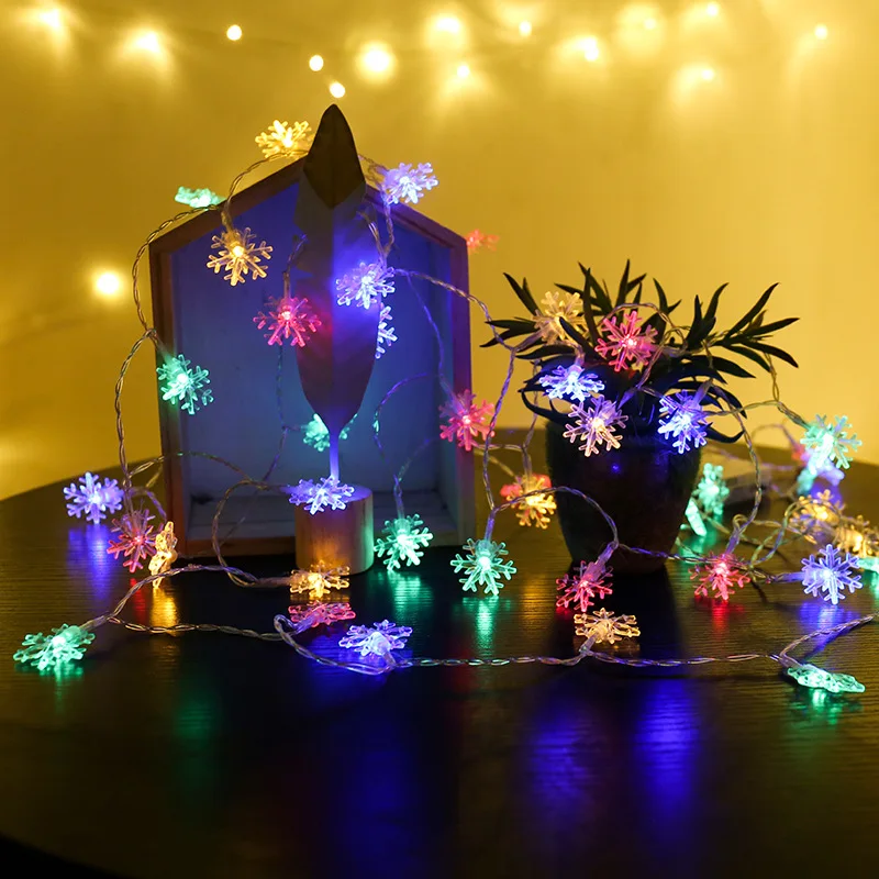 LED Garland Holiday Snowflakes String Fairy Lights Battery Powered Hanging Ornaments Christmas Tree Party Home Decor