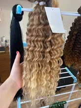 Mechones de pelo ondulado rizado natural, extensiones de cabello sintético con cierre, pelo rubio degradado, fibra de 20 pulgadas, envío gratis