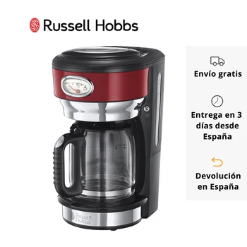 

Russell Hobbs Retro Red Coffee Maker 21700-56 - stainless steel, 1.25L glass jug, brews up to 10 cups, advanced spray technology