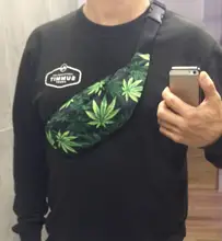 Deanfun-riñonera 3D con estampado de hojas verdes para mujer, Cangurera con cremallera para viaje YB7