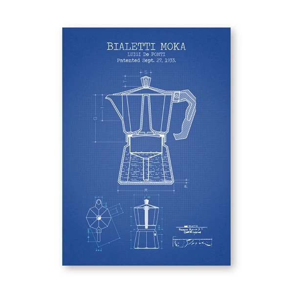 Кофейник патент плакаты и принты Bialetti Moka плакат кофе Blueprint художественное полотно картины на стену кухни декор - Цвет: PH6943