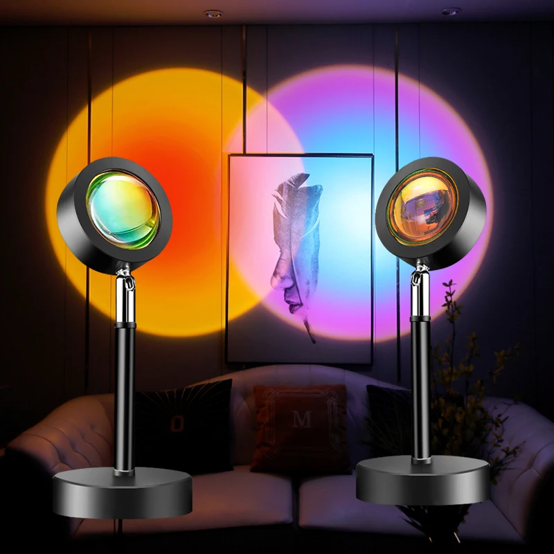 Lámpara de proyector de Estrella de Atardecer, coran,proyector estrellas,luz Led de noche de arcoíris, decoración de mesa con enchufe USB, señal de neón, Sensor de movimiento de fondo, Luna y habitación