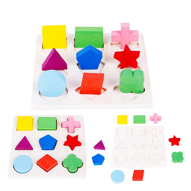 Wooden Educational Toy, Children Geometric Shape Block Building Puzzle Cognitive Matching Early Learning Tool Set Wooden Toy 3