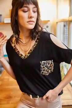 

Ola Women Black Leopard Garnili Bluz BLZ-19000940
