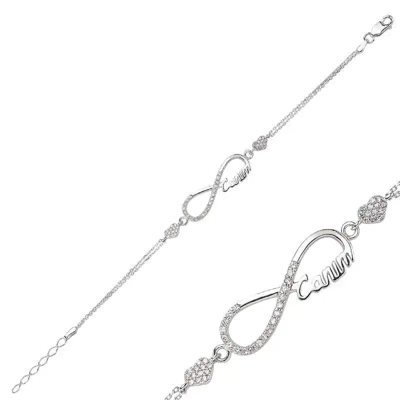 Merve Silver Infinity Dearie Womens Bracelet