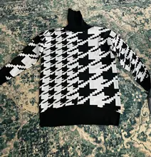 White Sweater Turtleneck Long Pullover Simplee Knitted Houndstooth Black Women Warm Fashion