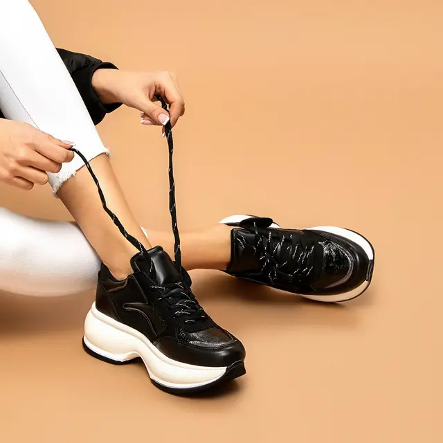 heeled sneakers black