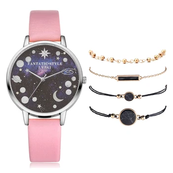 5pcs Set Watch Women Luxury Leather Analog Ladies Quartz Wrist Watch Top Style Fashion Bracelet Watch Set Relogio Feminino 12
