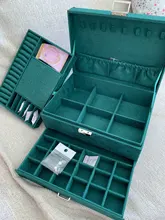 WE New-estuche de 3 capas con broche verde para mujer, organizador de joyería, anillo grande, collar, soporte de maquillaje, caja de joyería de terciopelo con cerradura