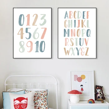 

ABC Numbers Alphabet Poster Nursery Educational Wall Art Canvas Print Kids Room Decoration Painting Neutral Kindergarten Picture