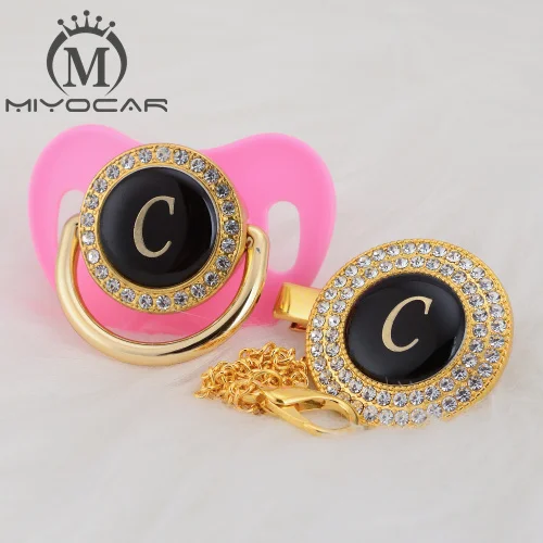 LC-3 6-18m MIYOCAR золото серебро имя инициалы буквы C прекрасный bling соска и соска клип набор BPA бесплатно пустышка bling уникальный дизайн LC - Цвет: LC-3 6-18m