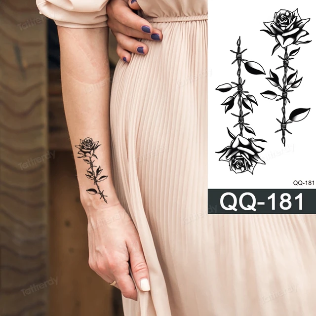 Etiqueta de tatuagem pequena flor borboleta rosa peônia esboço tatuagem  desenhos preto tatuagem mão dedo pulso sexy para mulher adulto