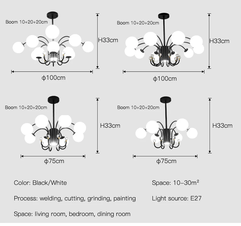 Nordic Living Room Black Chandelier White Glass Bulb Ceiling Lamp For Bedroom Apartment Modern E27 Indoor Lighting Fixtures 2022 dining room lights