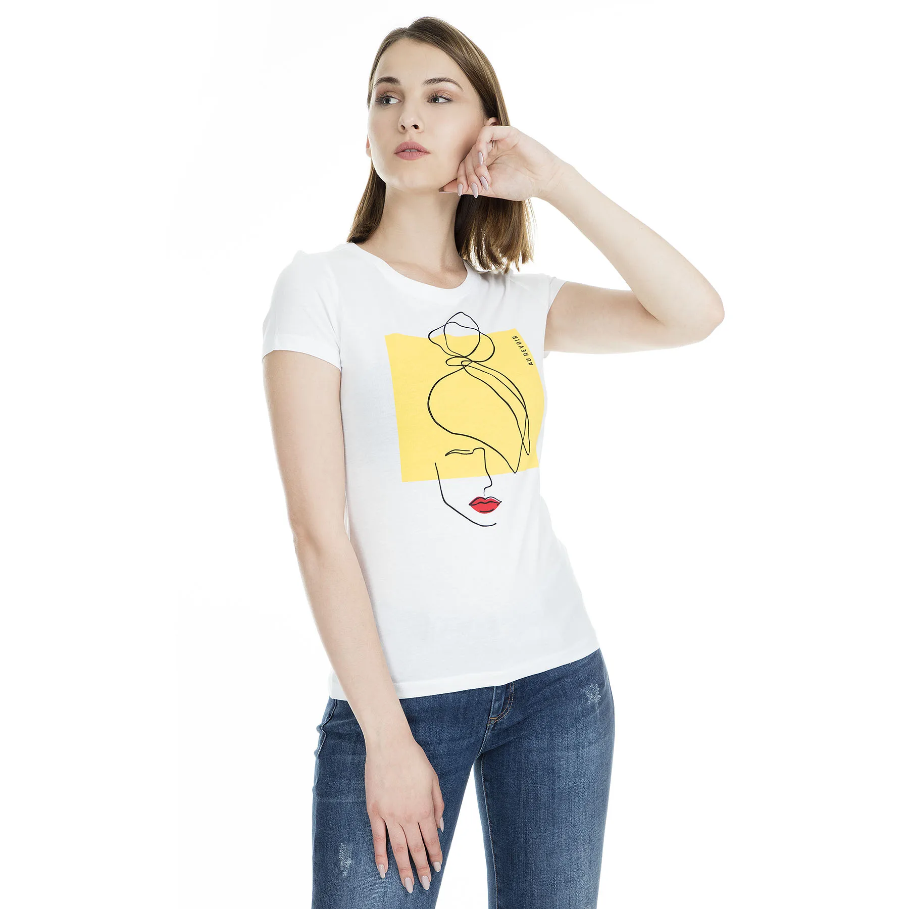 Only Onlfancy Футболка женская shirirt 5182747 - Цвет: Белого и желтого цвета