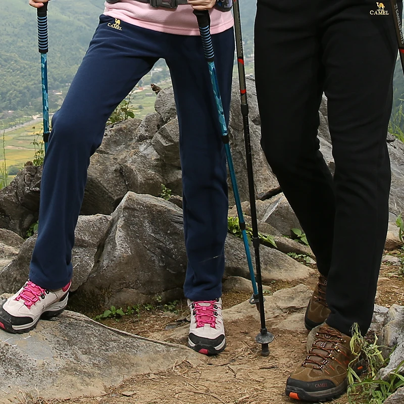 

CAMEL Autumn Winter Women Men Outdoor Hiking Pants Windproof Warm Fleece Inner Softshell Trousers Tactical Trekking Pants