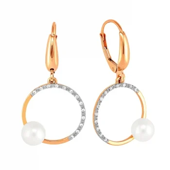 

Примаэксклюзив earrings with pearls and cubic zirconia in red gold