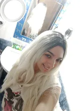 KooKaStyle-Peluca de cabello sintético para mujer, largo ondulado, parte Natural, lateral, fiesta, resistente al calor, Rubio degradado, Brizilan