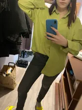 White Blouse Official-Tops Green Shirt Spring-Pocket Oversized Blusas Long-Sleeve Lizkova