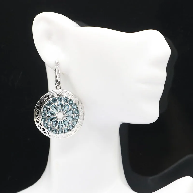 Женские серебряные серьги с голубым топазом 46x29 мм|women wedding|gold 925gold topaz earrings |