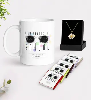 

Personalized School Ünlüyüm White Mug Chocolate and Is Daisy Necklace Gift Set-4