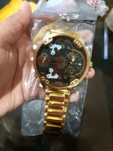 XFCS-reloj grande de acero dorado para hombre, de cuarzo, informal, con doble horario, Militar