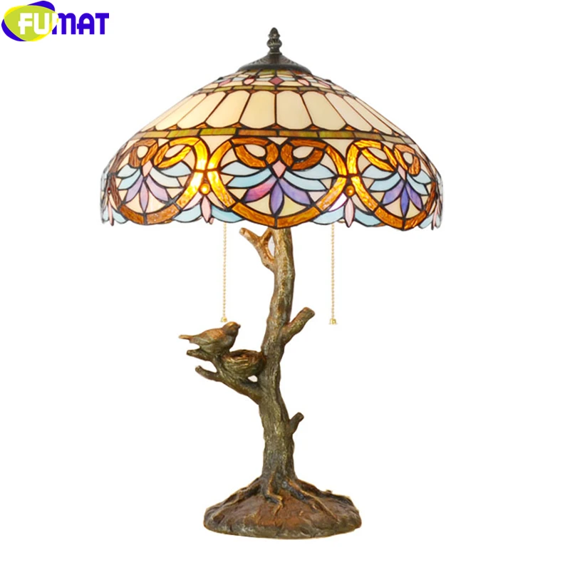 8004 FUMAT Tiffany Stained Glass Deco Table Lamps Bird Nest Tree Sunflower Cow Desk Lights Decorative LED lamps_副本