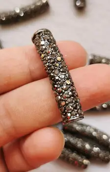 

10pcs Crystal Cubic Zirconia Rhinestone Pave Tubes 38x8mm rice- tube bar Connector,heamtite -gunmetal -Gold-white silver jewelry